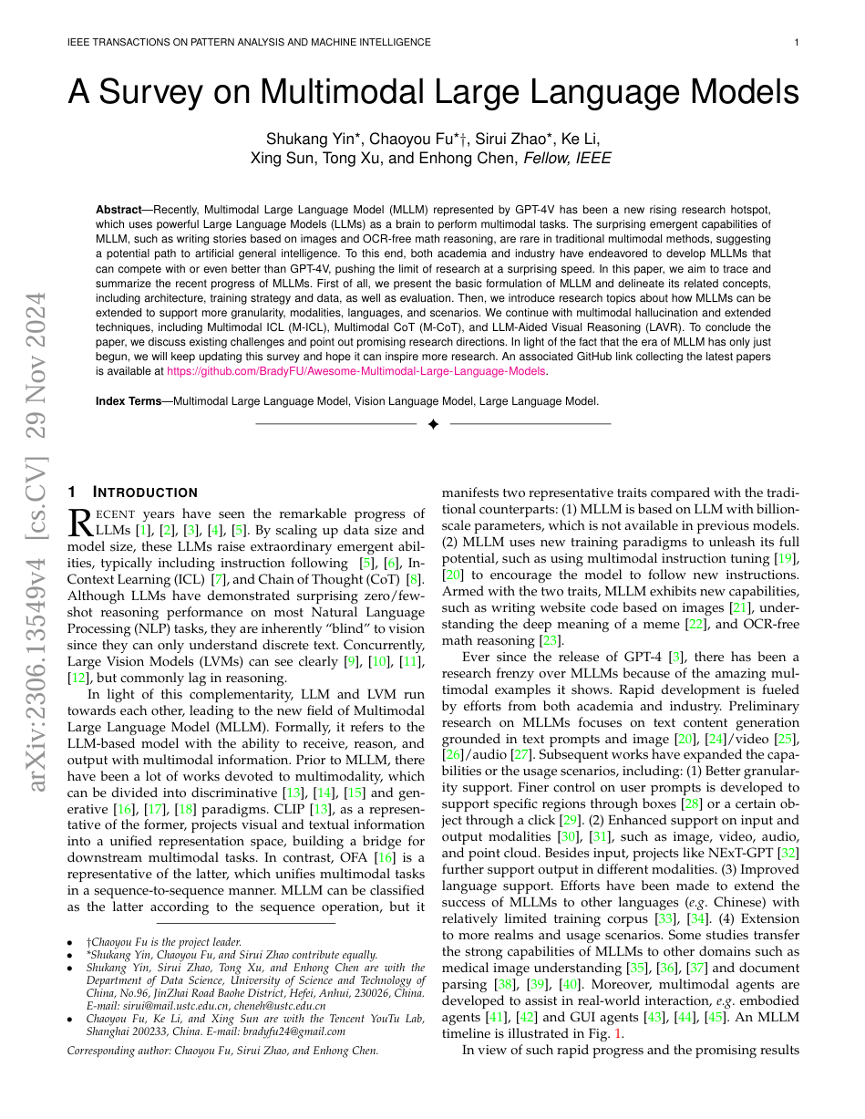 A Survey on Multimodal Large Language Models