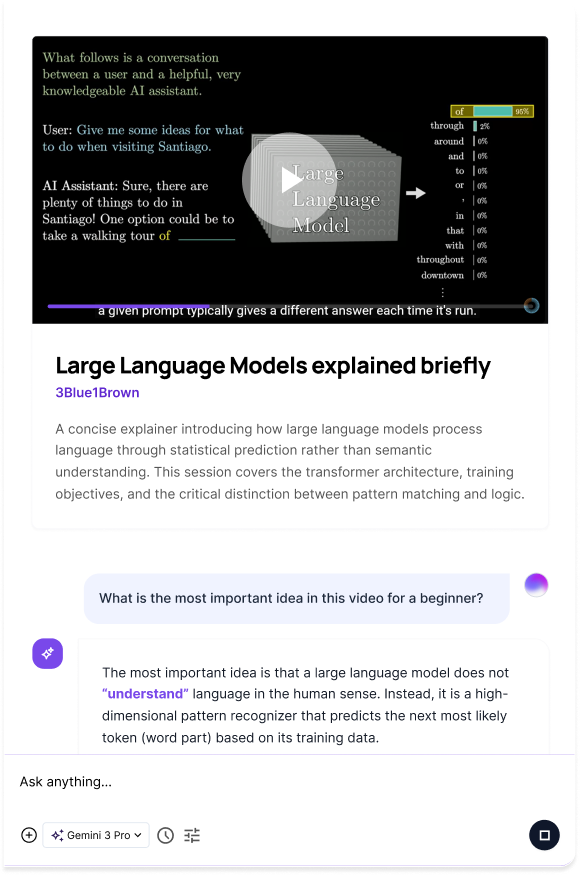 Video research component using Large Language Models explained briefly as a source